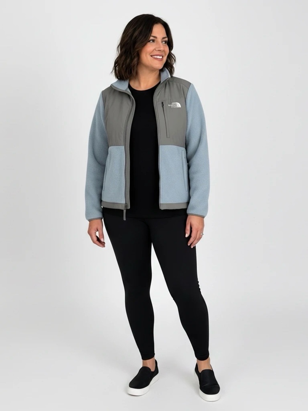 The North Face Women’s Two-Tone Light Blue and Gray Fleece Jacket Medium